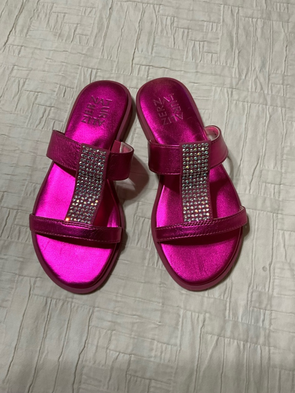 Naturalizer Hot Pink Metallic Crystal Strap Slide Sandals